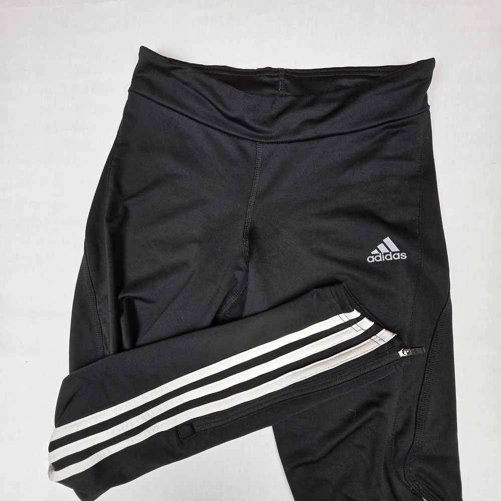 Adidas Response 3-Stripe Running Leggings XS Black Womens Ankle Zip Track Pants